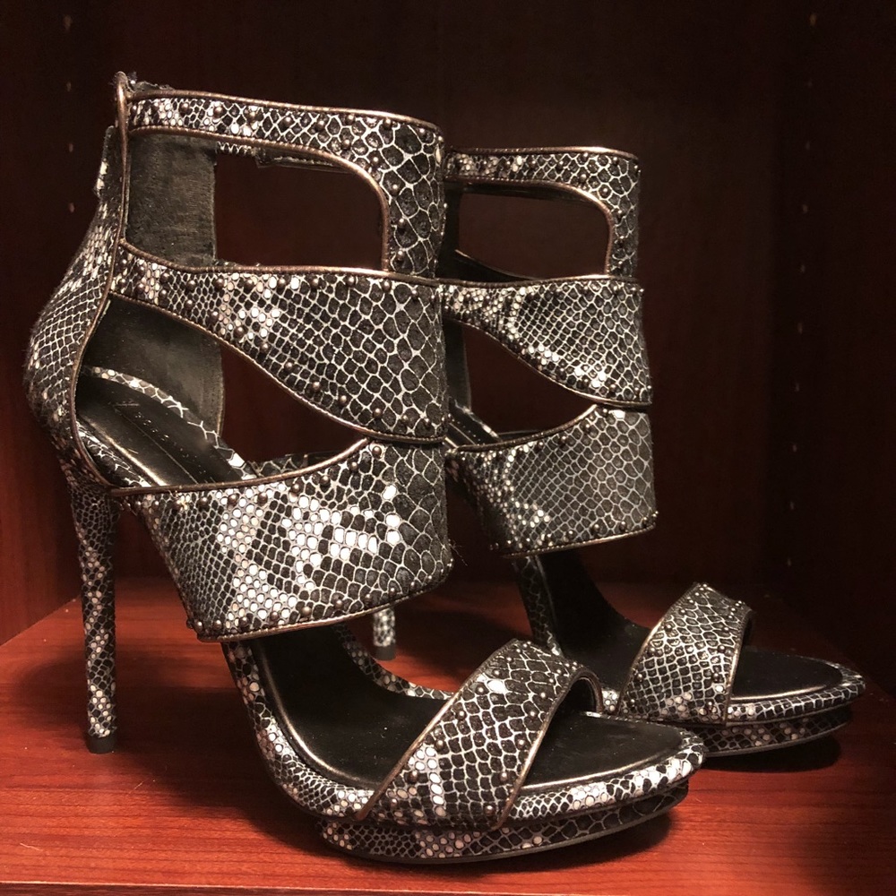 BCBG Maxazria snake suede shoes